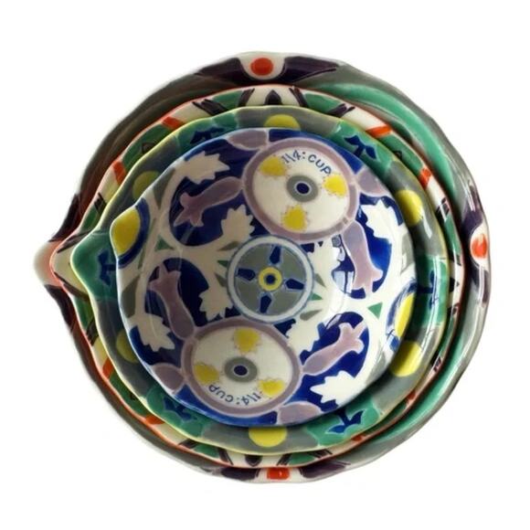 Anthropologie Nesting Ceramic Measuring Cups, the Izmir Pattern Set of 4 - Picture 1 of 8
